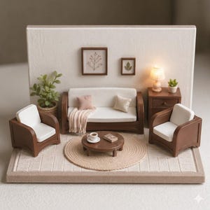 Miniature Sofa and Armchair STL | Dollhouse Living Room Furniture | 3D Printable Cozy Mini Set | Modern Miniature Couch Download