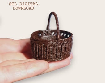 Dollhouse Basket STL 1:12 Scale Miniature Wicker Basket Dollhouse Kitchen Decor Farmhouse Market Basket 3D Print File Digital Download