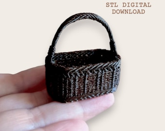 Dollhouse Wicker Basket STL 1:12 Scale Miniature Fruit Basket Farmhouse Kitchen Decor Market Basket 3D Print File Digital Download