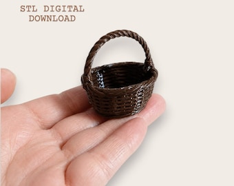 Miniature Basket STL, Dollhouse Basket, 1:12 Scale Miniature, Wicker Basket STL, Dollhouse Decor, Mini Basket, Digital Download