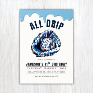 Invitación de cumpleaños de béisbol Drip / Plantilla Canva para niños (Descarga digital)