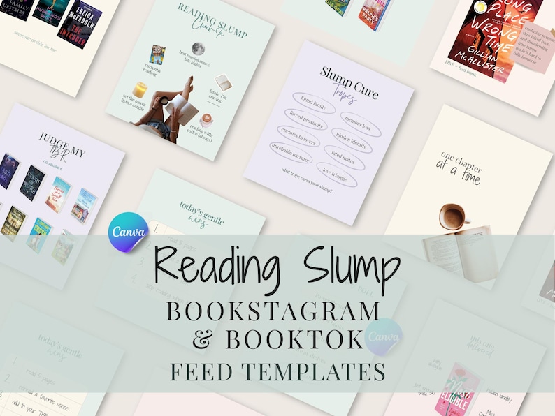 Reading Slump Instagram Templates for Bookstagram and BookTok Editable Canva Feed Bundle image 1