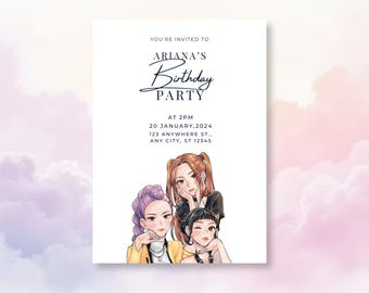 Pastell Kpop Geburtstagseinladung Canva Vorlage | Anime Girl Party einladen