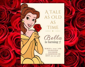 Invitación de cumpleaños de Bella / Plantilla para fiesta de La Bella y la Bestia