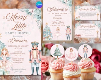Nutcracker Baby Shower Invitation Bundle | Winter Wonderland, Ballet (Editable Canva Template)