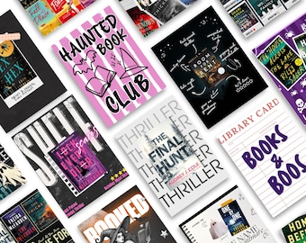 May include: A collection of book covers and reading-themed graphics featuring titles like The Ex Hex, Room for Rent, Lock Every Door, and The Final Hunt. The display includes a Haunted Book Club sign, a library card design, and illustrations of ghosts.
