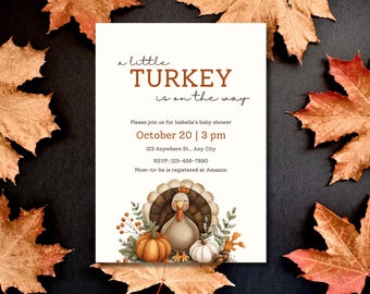 Little Turkey Baby Shower Invitation | Fall Canva Template (Digital)