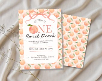 Sweet Peach First Birthday Invitation, Watercolor Peaches, Baby Girl Party (Digital Download)