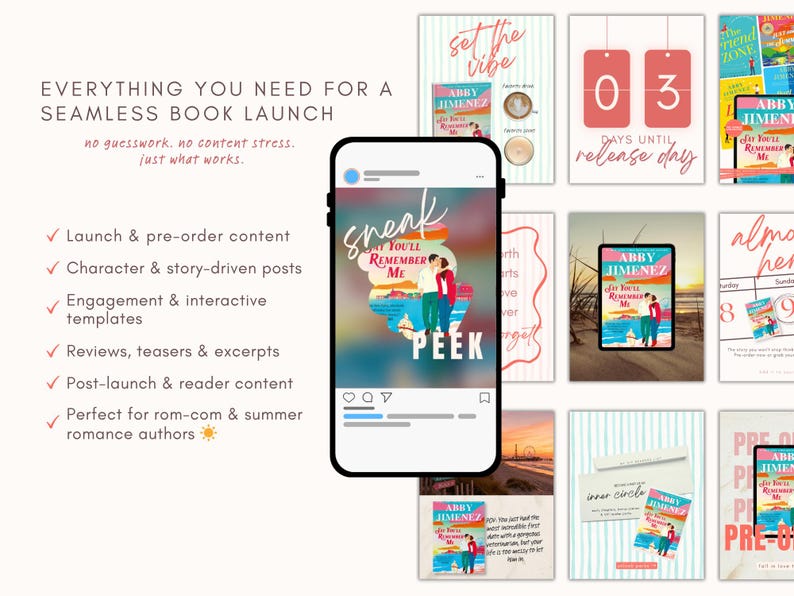 Mallar för Canva-författare med sommarromaner, lanseringskit för Bookstagram, mallar för Instagram bild 7