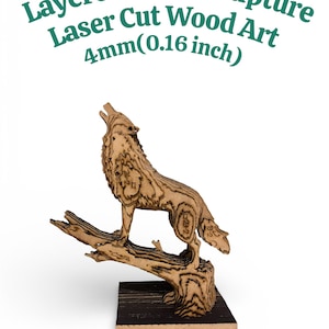 Escultura de lobo cortada a láser / Arte de madera en capas 3D (archivo digital SVG DXF)