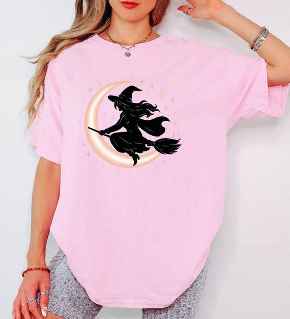 Whimsical Witch Moon T-shirt: Halloween Cosmic Girl Tee