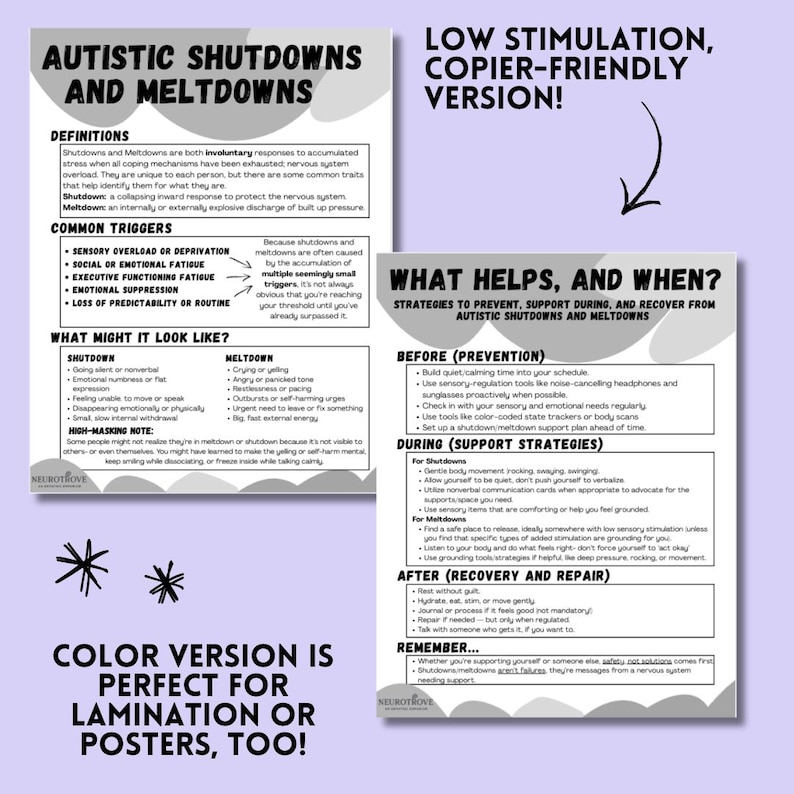 Autistic Shutdown and Meltdown Handout | Printable Psychoeducation and ...