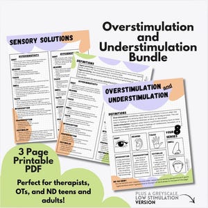 Neurodivergent Sensory Support PDF | Overstimulation, Understimulation Toolkit | Emotional Regulation Worksheets | Psychoeducation Handout