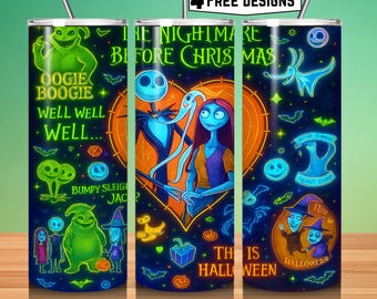 Envoltorio para vaso de 20 oz de la película Pesadilla: Descarga digital PNG de dibujos animados de Halloween