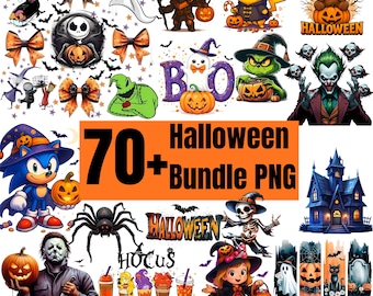 70+ Halloween Cartoon PNG Bundle, Horror Designs (Digital Download)