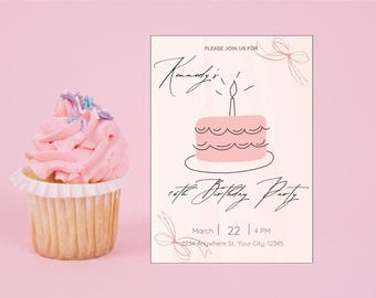 Coquette Birthday Invitation: Pink Bows, Girly Party (PDF Download)