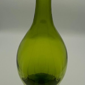 Vintage 1965 Blenko Handblown Olive Green Glass Decanter #6528 by Joel Myers *Missing Stopper*