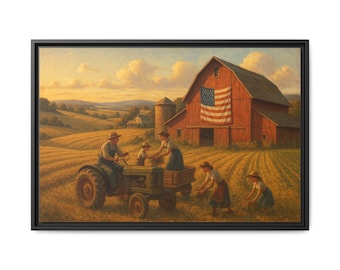 Vintage Tractor Canvas Print: Rustic Americana Farmhouse Wall Art