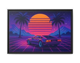 Retro Sunset Car Canvas Print: 80s Vibe Wall Art - Etsy