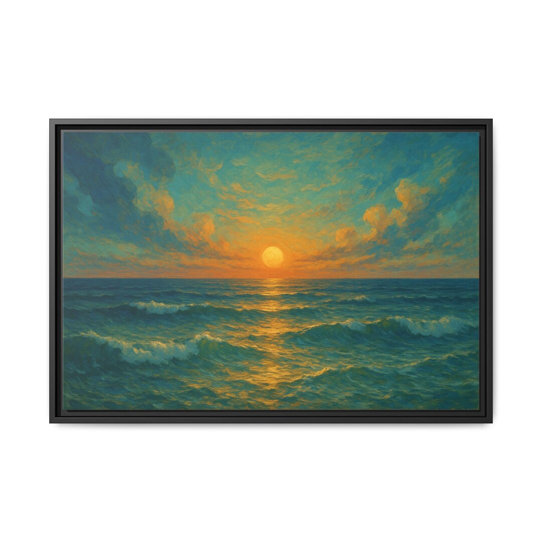 Framed Sunset Ocean Canvas Art: Coastal Home Decor - Etsy