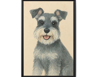 Framed Miniature Schnauzer Dog Portrait, Pet Wall Art