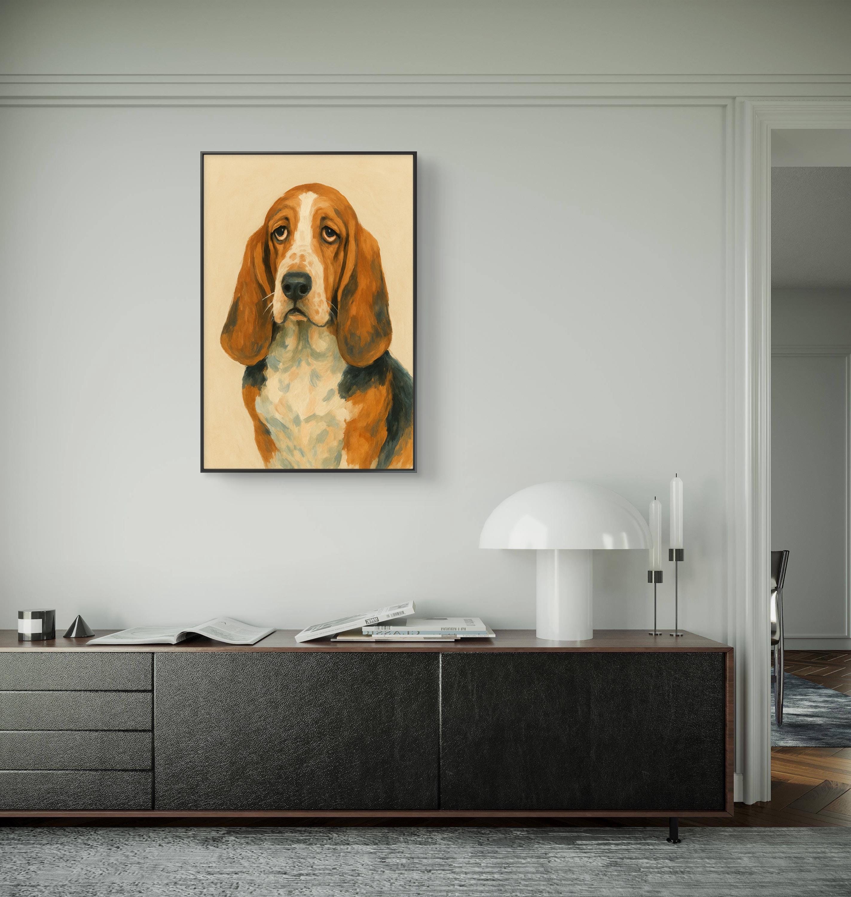 額入りバセットハウンドキャンバスアート、犬好きへのギフト - Etsy 日本