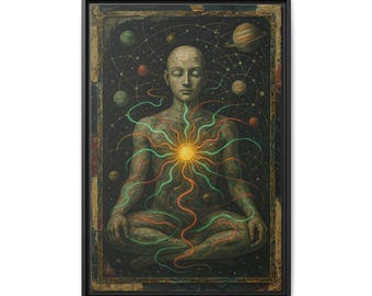 Meditating Cosmic Figure Matte Canvas Framed | Spiritual Energy Wall Art