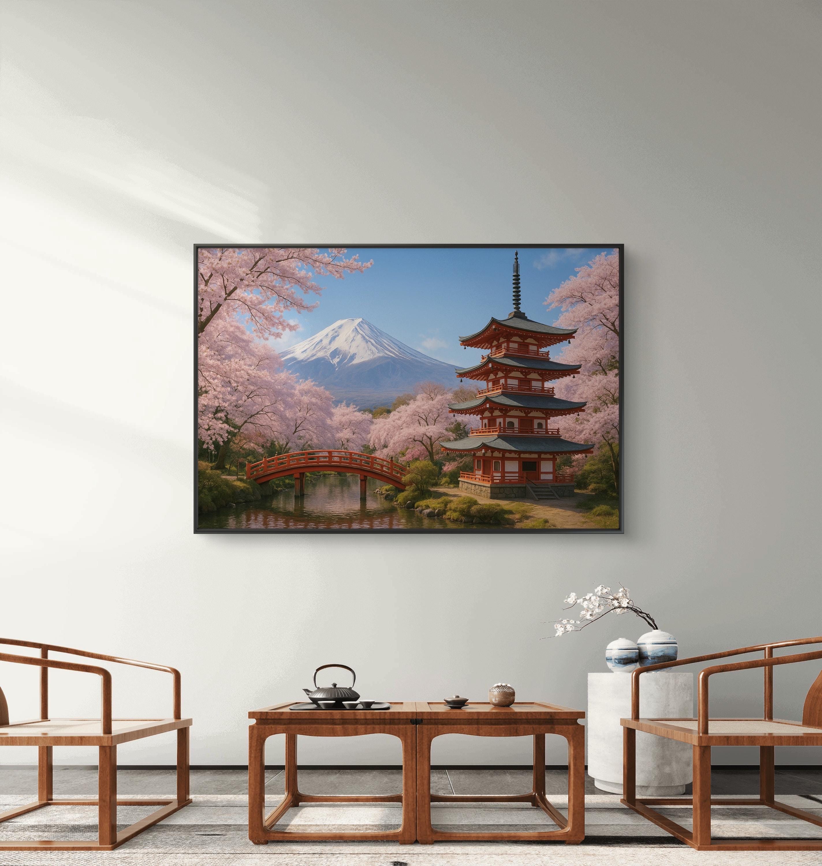 Framed Cherry Blossom Canvas Print: Japanese Landscape Wall Art - Etsy