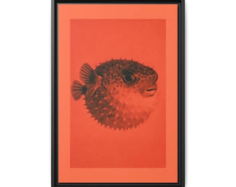 Lienzo enmarcado de pez globo, decoración costera oceánica