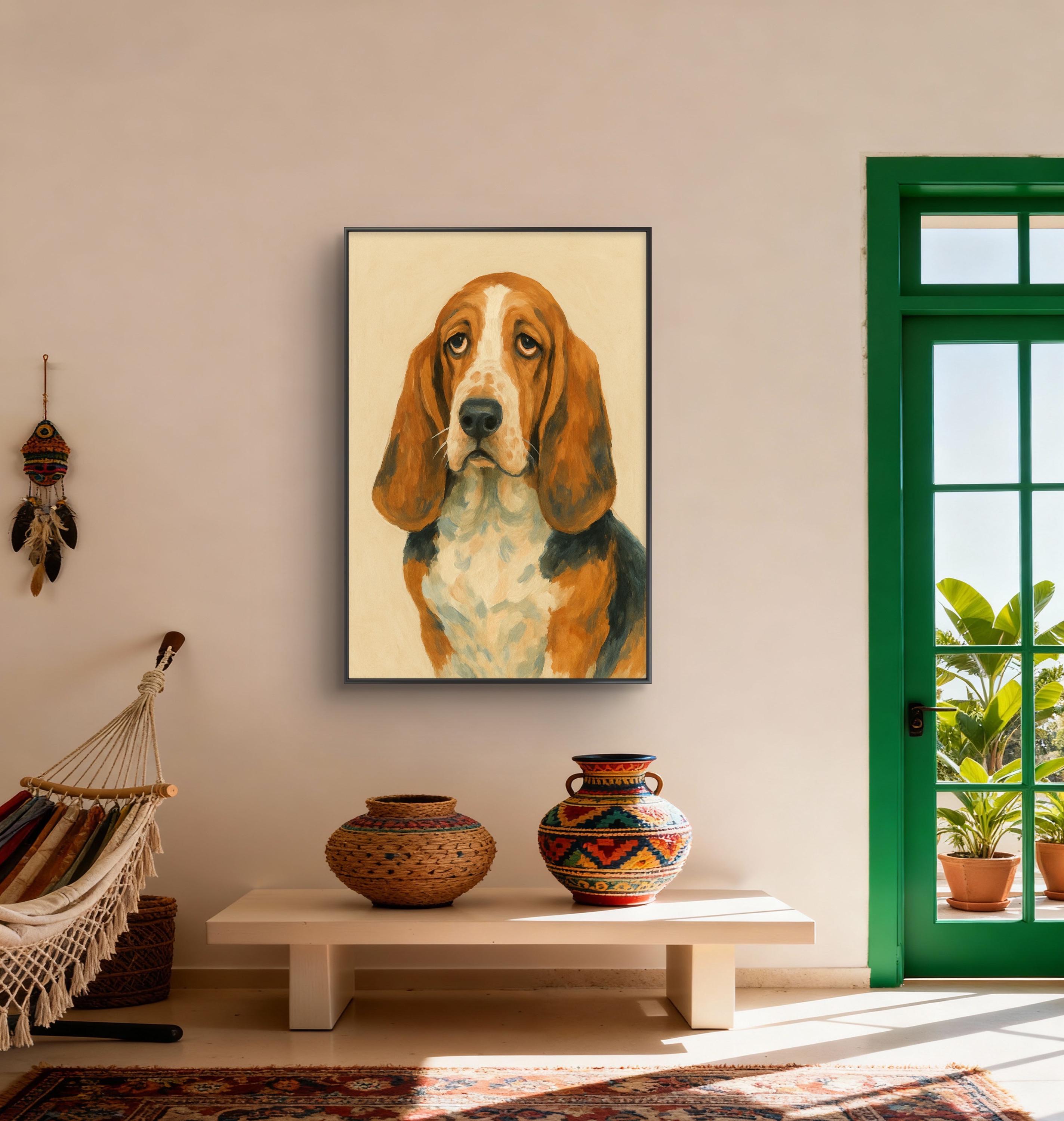 額入りバセットハウンドキャンバスアート、犬好きへのギフト - Etsy 日本