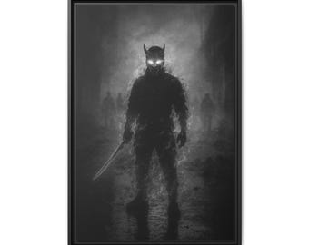 Shadow Demon Warrior Matte Canvas Framed | Dark Horror Wall Art