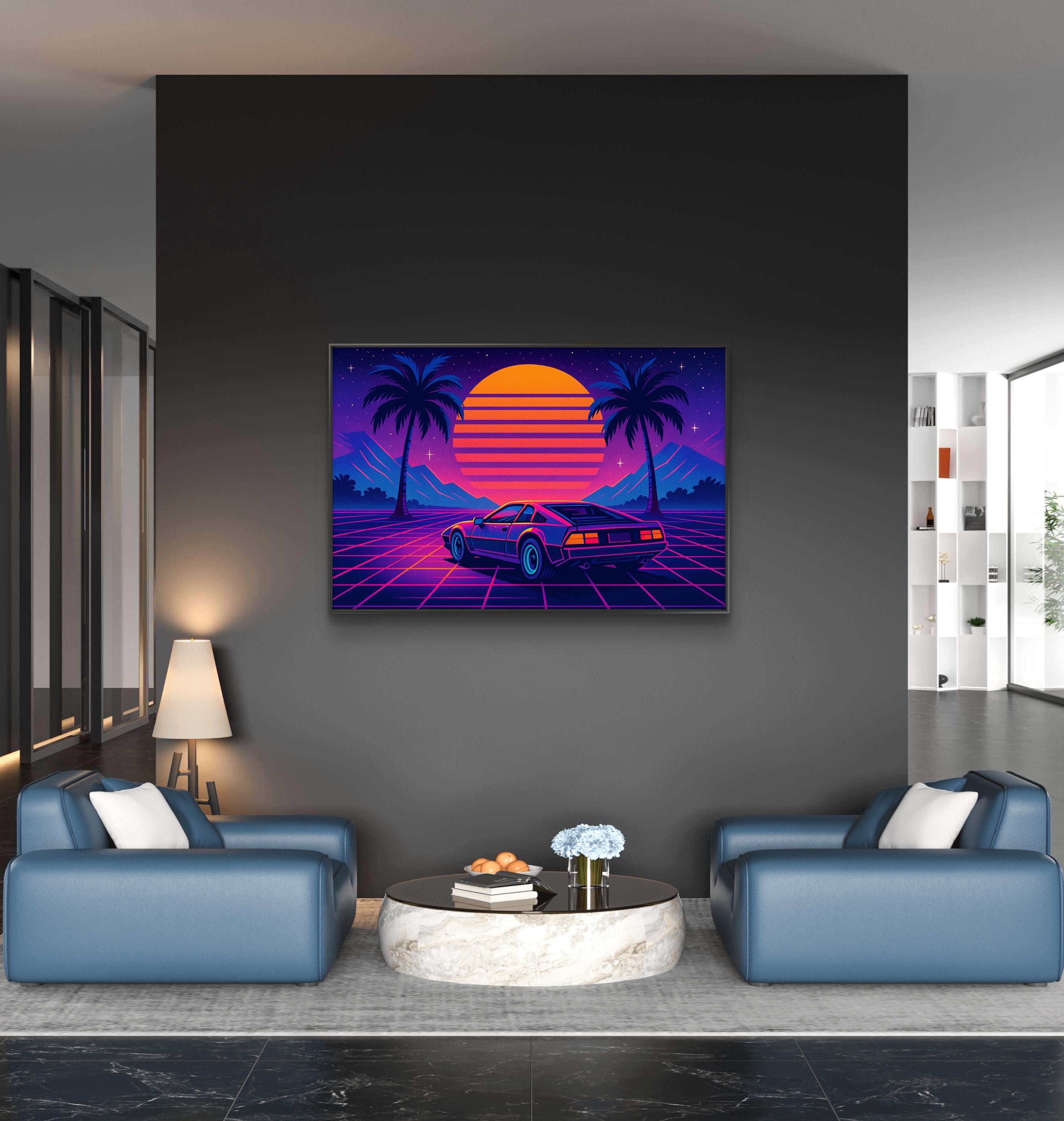 Retro Sunset Car Canvas Print: 80s Vibe Wall Art - Etsy