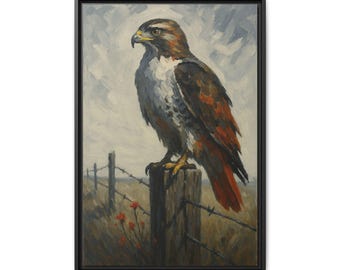 Ingelijste kunstprint havik: rustieke muurdecoratie wilde dieren