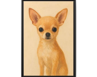 チワワ犬のキャンバスアート、ヴィンテージ油絵スタイル、エレガントな