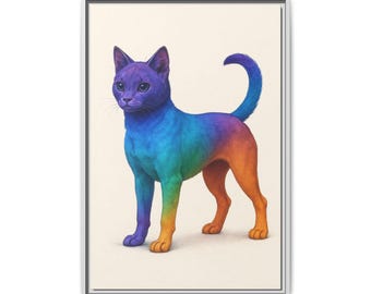 Regenbogen Katze Kunstdruck Katze, bunt, skurril