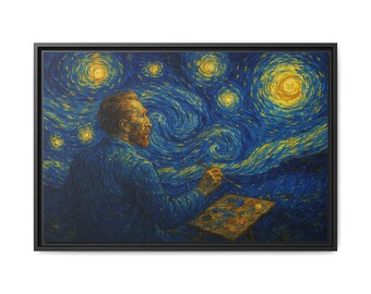 Van Gogh Painting Framed Matte Canvas Art: Starry Night Home Decor