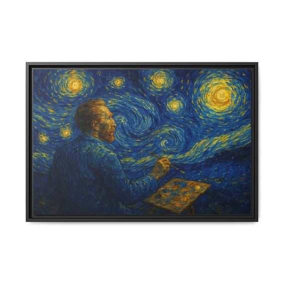 Van Gogh Painting Framed Matte Canvas Art: Starry Night Home Decor