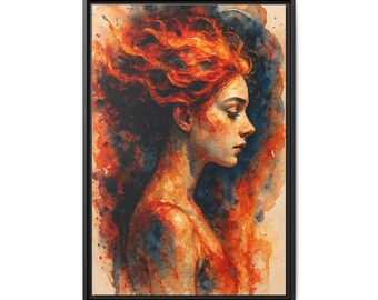 Framed Fiery Woman Portrait Art Print: Modern Home Decor
