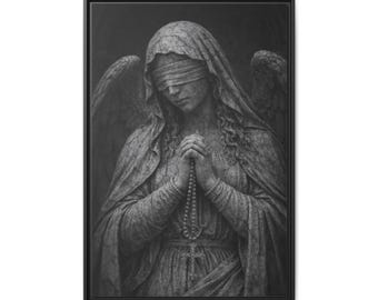 Blindfolded Angel With Rosary Matte Canvas Framed | Christian Wall