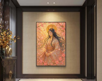 天照大御神のアートプリント：日本の太陽神、神道神話の絵画、天の神光