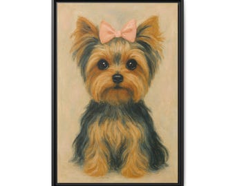 Framed Yorkshire Terrier Canvas Print, Pet Portrait Art
