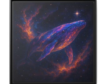 Ingelijste canvaskunst Galaxy Whale: woondecoratie kosmische oceaan