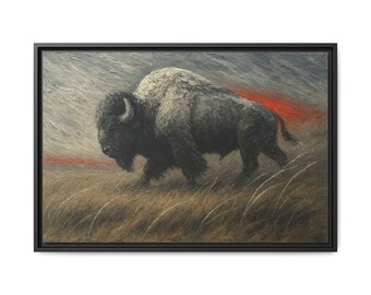 Wildlife Buffalo Canvas Art: Framed Rustic Home Decor