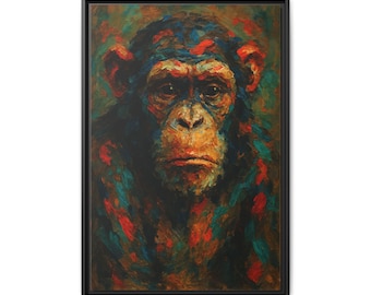 Framed Chimpanzee Canvas Print: Colorful Jungle Animal Art