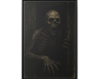 Lienzo mate enmarcado con arte de terror de esqueletos que se arrastran / Decoración de pared gótica oscura