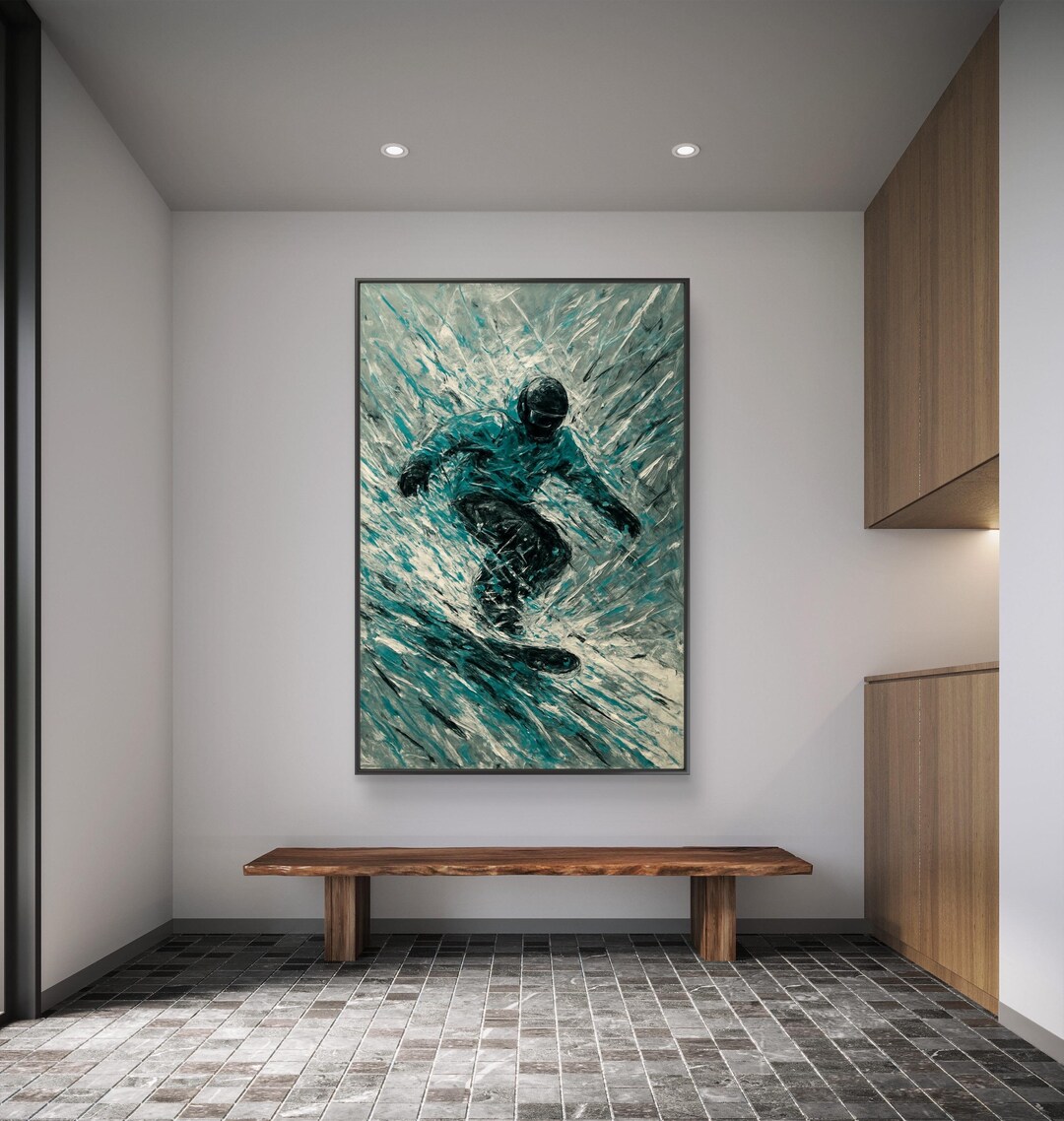 Framed Canvas, Snowboarding Painting, Ski Season Abstract Art, Matte ...