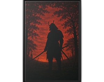 Samurai Krieger - Leinwand mit Holzrahmen: Japanischer Kunstdruck für Home Decor
