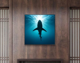 海洋サメの額入りキャンバスアート：海のビーチハウスの装飾 - Etsy 日本