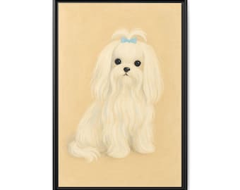 Framed Maltese Dog Portrait Canvas, Cute Pet Wall Art, Multi-color Pet Decor, Gift for Dog Lovers, Home Decoration, Animal Art Print