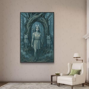 Stampa su tela opaca di Artemide, incorniciata / Arte murale mitologica